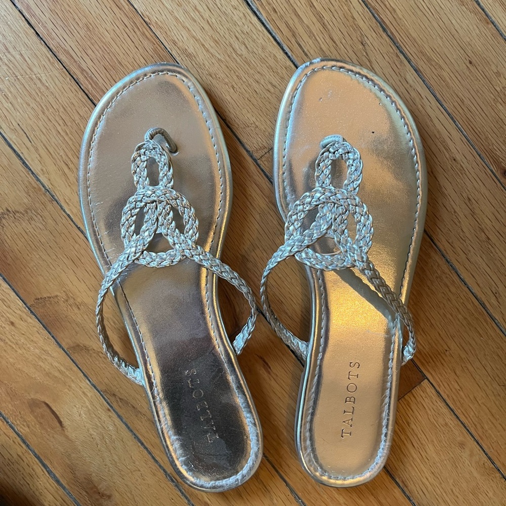 gold sandals, size 9